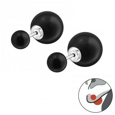 Double Ball - 925 Sterling Silver Double-sided Ear Studs A4S28161