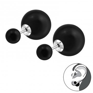 Double Ball - 925 Sterling Silver Double-sided Ear Studs A4S29593
