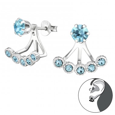 Round - 925 Sterling Silver Double-sided Ear Studs A4S30961