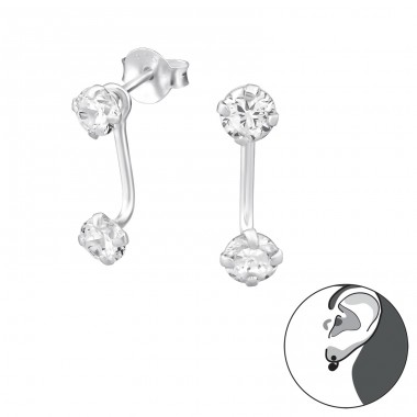 Round - 925 Sterling Silver Double-sided Ear Studs A4S35045