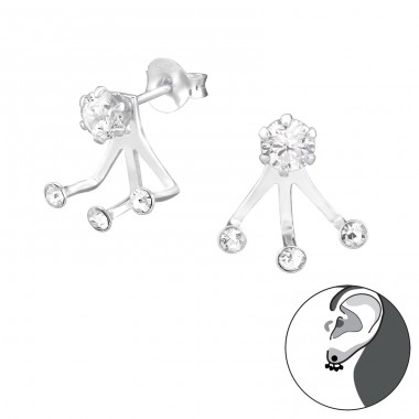 Round - 925 Sterling Silver Double-sided Ear Studs A4S36429