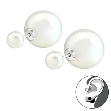 Round - 925 Sterling Silver Double-sided Ear Studs A4S38116