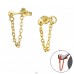 Golden Round stud with chain - 925 Sterling Silver Double-Sided Ear Studs A4S42084