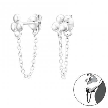 Geometric with silver chain - 925 Sterling Silver Double-Sided Ear Studs A4S43830