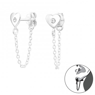Heart stud with chain - 925 Sterling Silver Double-Sided Ear Studs A4S43831