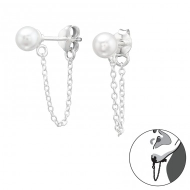 5mm Round pearl linked chain - 925 Sterling Silver Double-Sided Ear Studs A4S43833