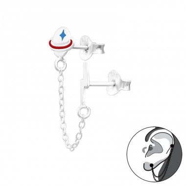 Lightning Bolt And Saturn - 925 Sterling Silver Double-sided Ear Studs A4S44759