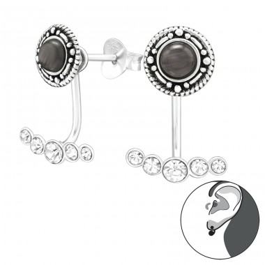 2 silver part ear studs - 925 Sterling Silver Double-Sided Ear Studs A4S45154