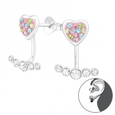 Multicolor crystals with hanging part - 925 Sterling Silver Double-Sided Ear Studs A4S45157
