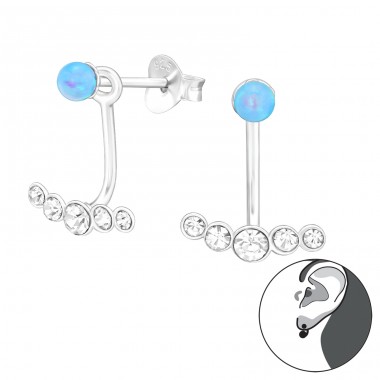 2 parts Opal & crystals - 925 Sterling Silver Double-Sided Ear Studs A4S45158