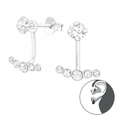 2 parts Zirconia & crystals - 925 Sterling Silver Double-Sided Ear Studs A4S45159