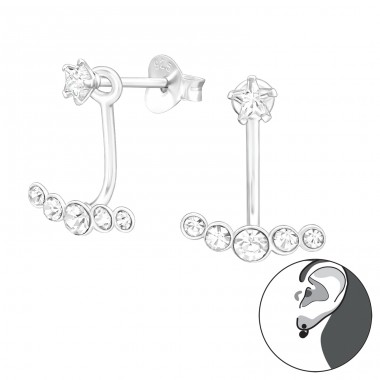 2 parts Star Zirconia & crystals - 925 Sterling Silver Double-Sided Ear Studs A4S45161