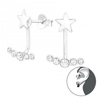 2 parts Star & crystals - 925 Sterling Silver Double-Sided Ear Studs A4S45162