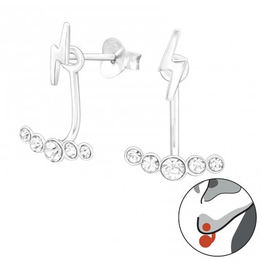 2 parts thunderbolt & crystals - 925 Sterling Silver Double-Sided Ear Studs A4S45163