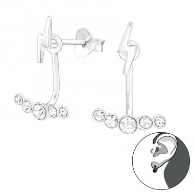 2 parts thunderbolt & crystals - 925 Sterling Silver Double-Sided Ear Studs A4S45163