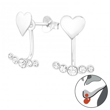 2 parts Heart & crystals - 925 Sterling Silver Double-Sided Ear Studs A4S45164