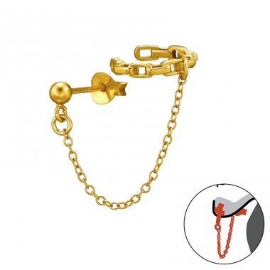 Goldene 3mm Kugel mit Hufeisen - 925Er Silber Doppelseitige Ohrstecker A4S49388