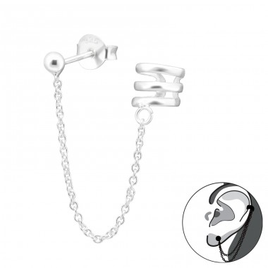 Earcuff + Earstud connect with chain - 925 Sterling Silver Ear Cuffs And Ear Pins A4S42221
