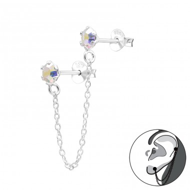 Double ear stud With Chain - 925 Sterling Silver Double-Sided Ear Studs A4S43335