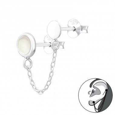 Double ear studs linked with chain - 925 Sterling Silver Double-Sided Ear Studs A4S43340