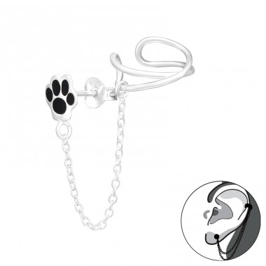 Paw Print stud with chain to earcuf - 925 Sterling Silver Double-Sided Ear Studs A4S43822