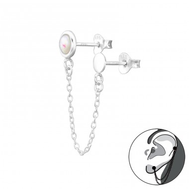 Opal double studs - 925 Sterling Silver Double-Sided Ear Studs A4S44270