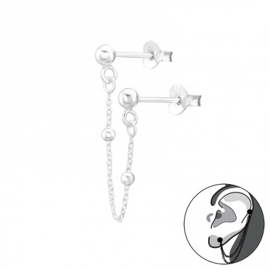 3mm guličky spojené s retiazkou - 925 Sterling Silver Double-Sided Ear Studs A4S44272