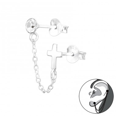 Cross - 925 Sterling Silver Double-sided Ear Studs A4S44756