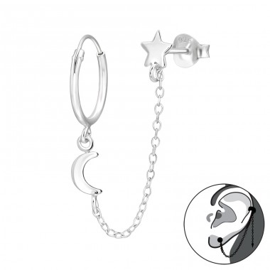 Mesiac a hviezda s retiazkou - Šperkové Striebro 925 Obojstranné Náušnice A4S49921