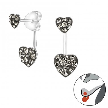 Dublu Heart din Argint - Argint 925 Ear Jackets & Connector Earrings (PRS) A4S17884