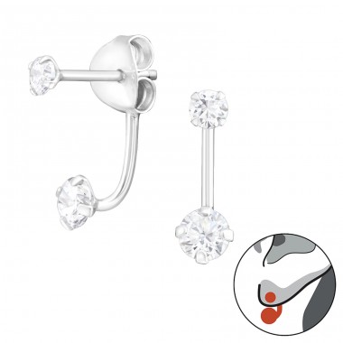 Hanging Round - 925 Sterling Silver Ear Jackets & Connector Earrings (PRS) A4S18874