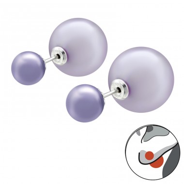 Double  Ball - 925 Sterling Silver Double-sided Ear Studs A4S27769