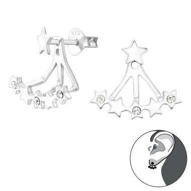 Star - 925 Sterling Silver Ear Jackets & Connector Earrings (PRS) A4S27967