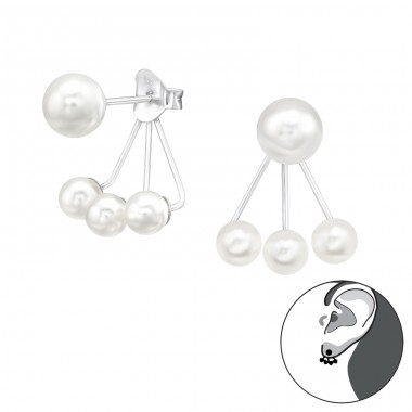Pearls under ear - 925 Sterling Silver Double-Sided Ear Studs A4S41664
