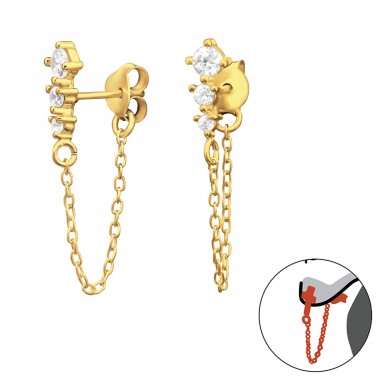 Pozlacený řetízek se zirkony  - Šperkovní Stříbro 925 Oboustranné Náušnice A4S43386