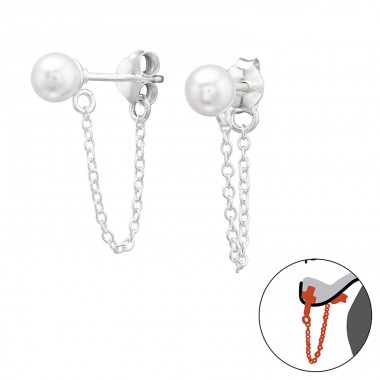 5mm Gömb láncon  - 925 Ezüst Kétoldalas Fülbevaló A4S43833