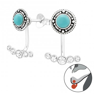 Vintage turquoise two parts - 925 Sterling Silver Double-Sided Ear Studs A4S45155