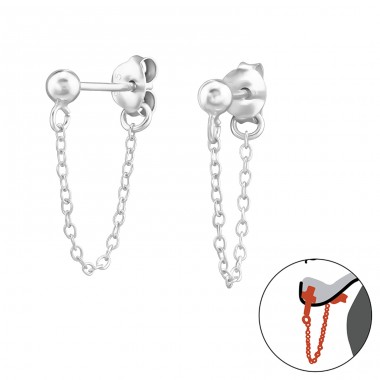 3mm ball and chain - 925 Sterling Silver Double-Sided Ear Studs A4S48214