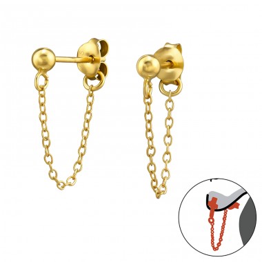 3mm ball and chain - 925 Sterling Silver Double-Sided Ear Studs A4S48215