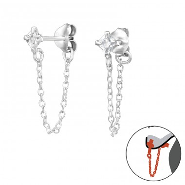 3mm Square with Zirconia - 925 Sterling Silver Double-Sided Ear Studs A4S49387