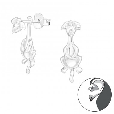 Dog - 925 Sterling Silver Double-sided Ear Studs A4S24268