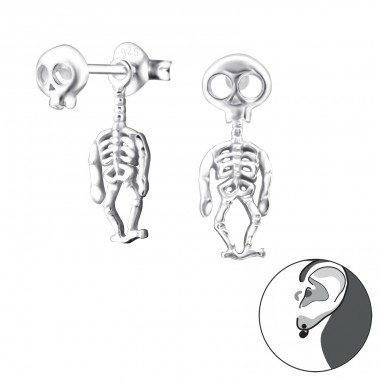 Skeleton - 925 Sterling Silver Double-sided Ear Studs A4S24271