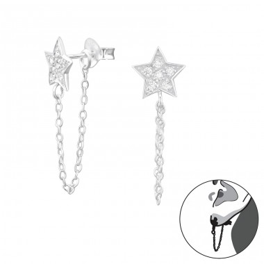 Star - 925 Sterling Silver Double-sided Ear Studs A4S24671