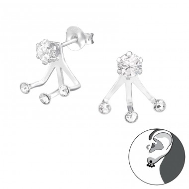 Round - 925 Sterling Silver Double-sided Ear Studs A4S36429