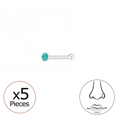 Strieborné Guľaté Čiapky 1,5 mm S Guľôčkou A Kryštálom - Striebro 925 Piercing do nosa A4S37467