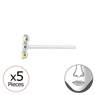 3 krištály pod sebou - Šperkové Striebro 925 Piercing Do Nosa A4S42267