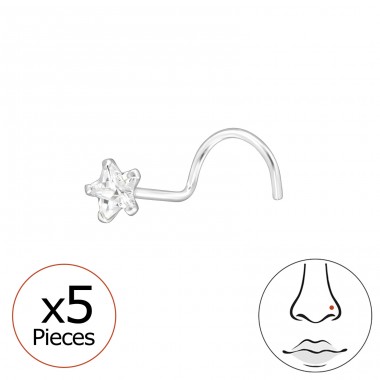 5 pcs Star - 925 Sterling Silver Nose Silver Piercing A4S48033