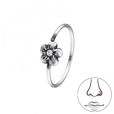 Flower Oxidized - 925 Sterling Silver Nose Silver Piercing A4S49255