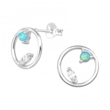 Circle - 925 Sterling Silver Ear Studs with semi-precious stones A4S36795
