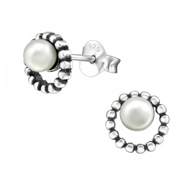 Round - 925 Sterling Silver Ear Studs with Pearls A4S31681